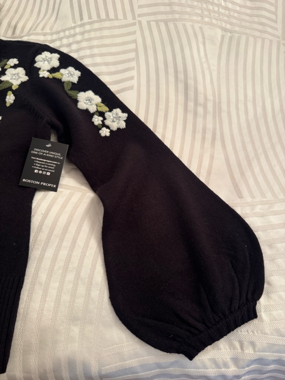 Boston Proper Black Turtleneck Sweater with White Floral Embroidery Size S - Picture 3 of 9